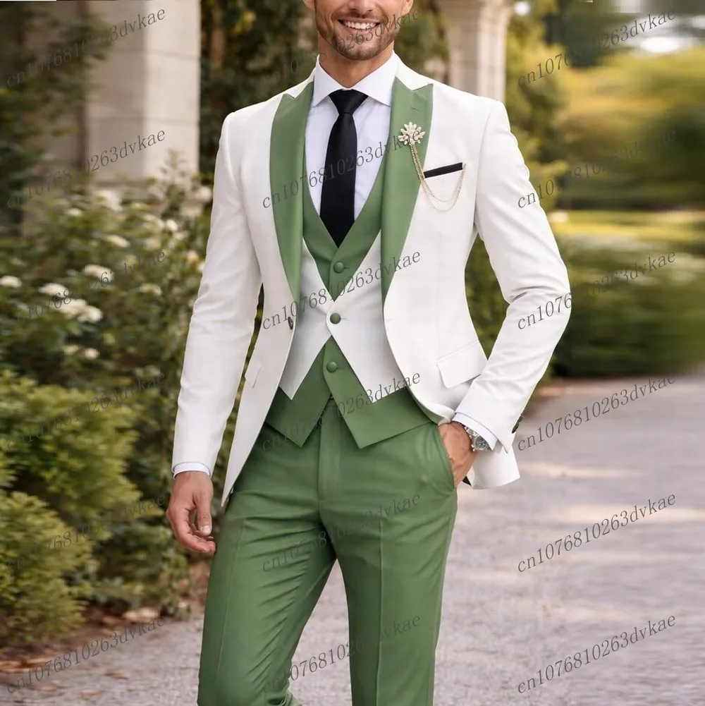 

Мужской костюм мятно-зеленого и белого цвета для свадьбы, вечеринки, торжественных мероприятий, выпускного, деловых встреч, 3-х предметный комплект: пиджак, жилет, брюки.