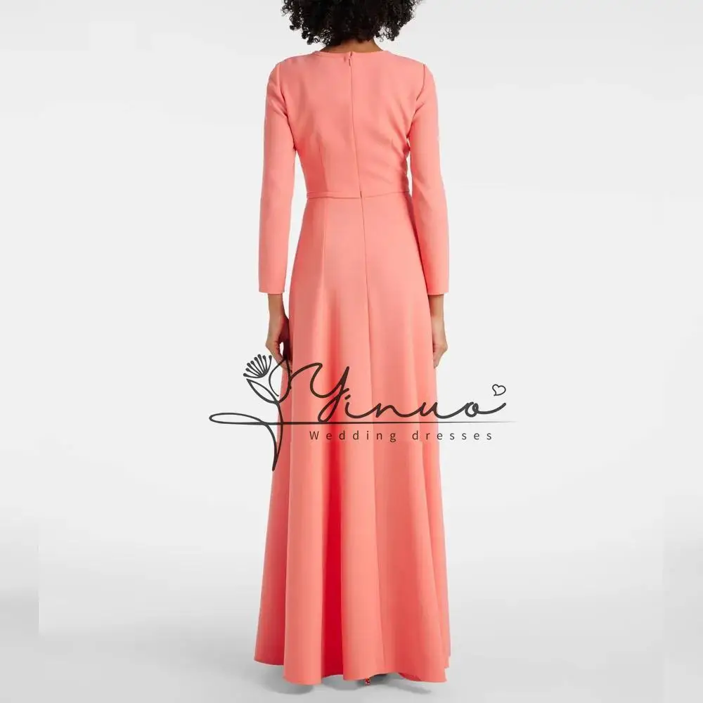 فستان سهرة كريب بسيط بطول الأرض مخصص برقبة دائرية فستان حفلة موسيقية بأكمام طويلة 2025 فستان حورية البحر مع فيونكة #3