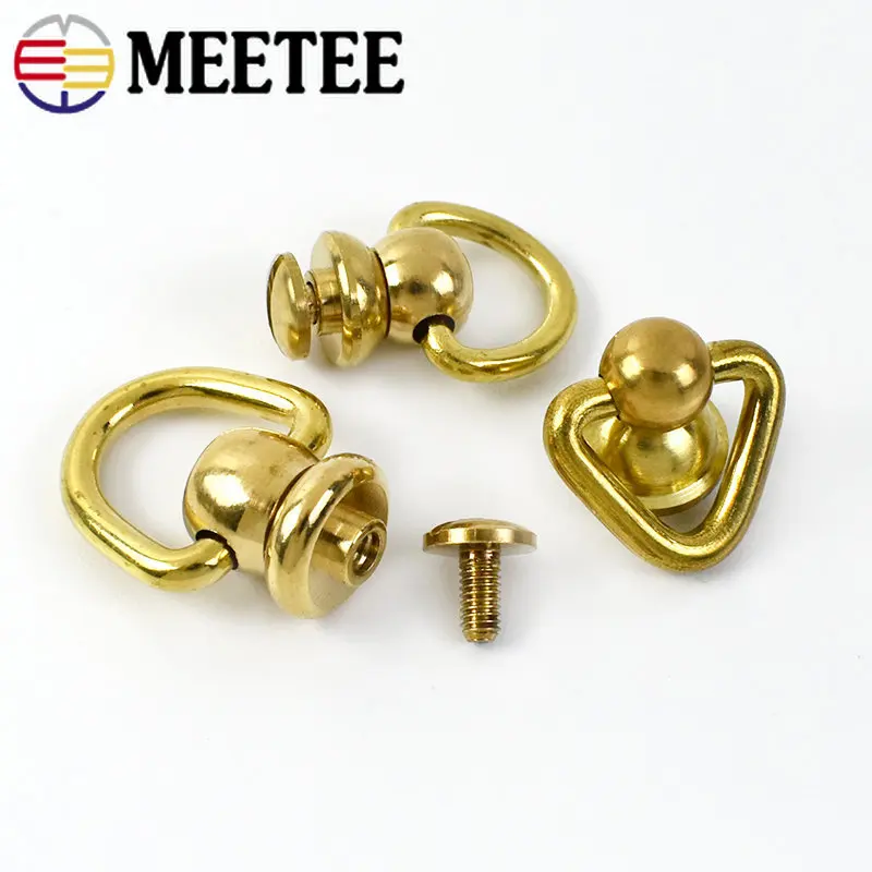 2Pcs Solid Brass Rotated D Ring Nail Swivel Screw Buckles DIY Wallet Key Chain Connector Handbags Hanger Buckle Leather Craft