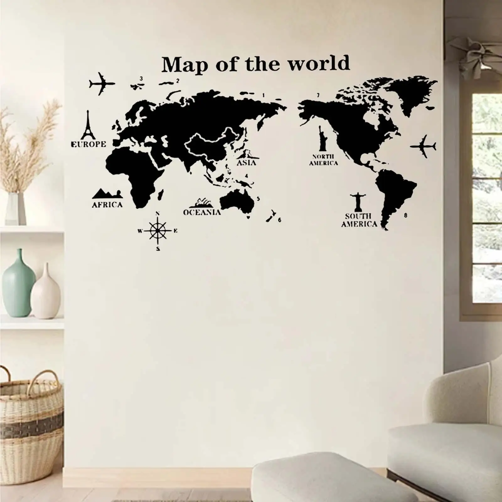 2Pcs World Maps Decal Sticker Gift for Travelers Travelling Living Room Decoration 70cmx25cm Removable Modern World Travel Maps