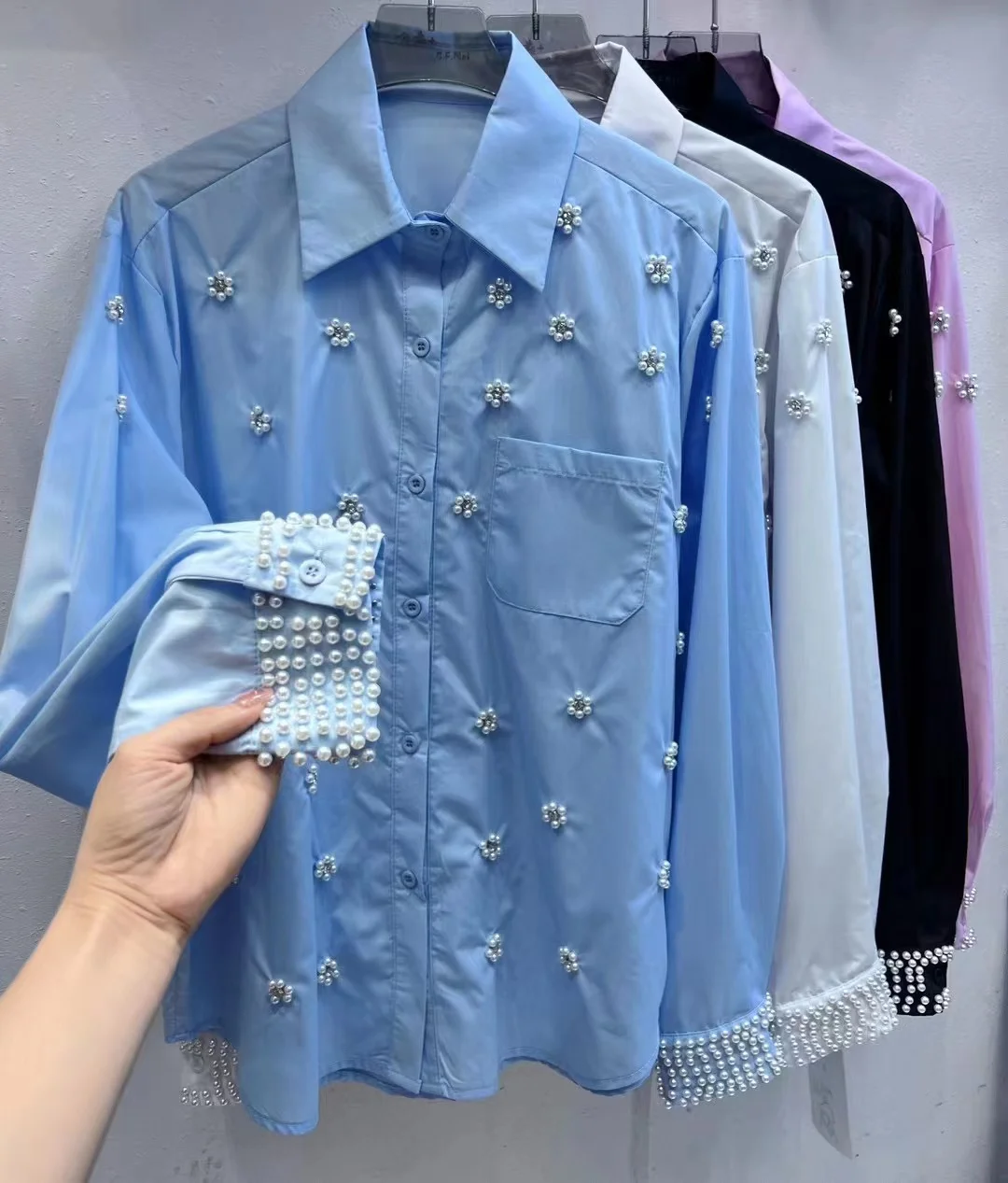 Luxury Beading Embroidery Blouses Shirts Women 2024 Button Up New In Long Sleeve Shirts Fashion Causal Tops Camisas De Mujer