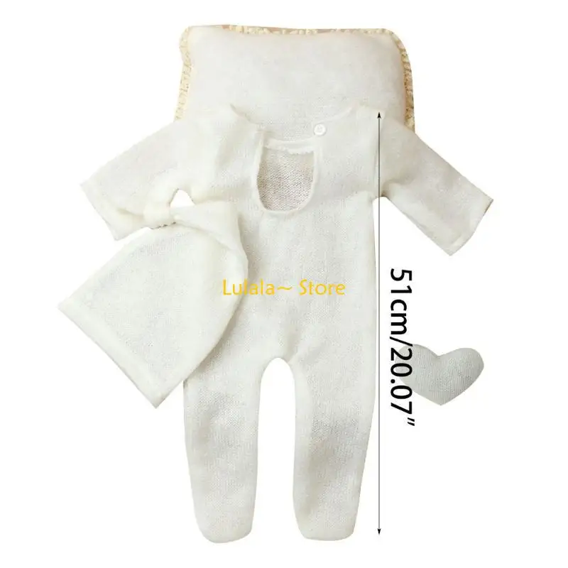 Y4QA Baby Photo Hat Footed Jumpsuits Knitting Bodysuit Newborn Photography Furniture view 6