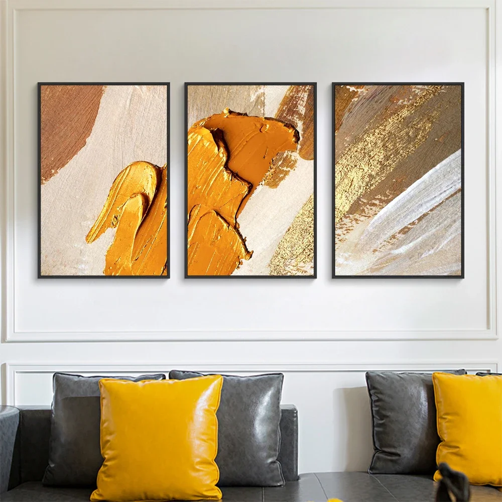Abstract Yellow Pigment Canvas Art Poster Modern Golden Prints Oil Wall Painting for Bedroom Living Room Home Decor Aesthetic