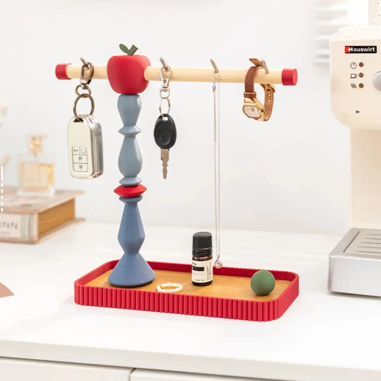 

Multifunctional Key & Jewelry Holder, Desktop Storage Ornament, Apple Decor Tray, for Entryway Placement, Home Decoration