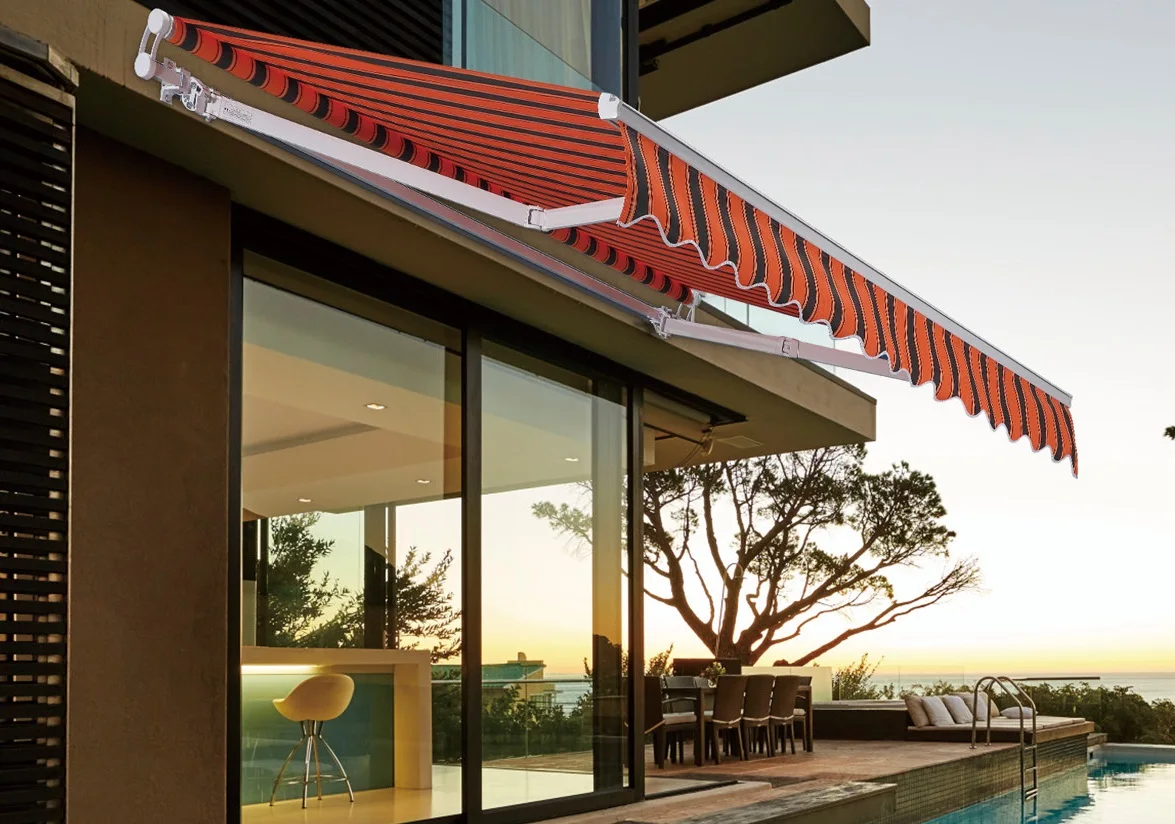 jg-Outdoor Aluminium 270 Degree Adjustable Shape Motorized Acrylic Awning Retractable Awning Canopy Retractable Awning Outdoor