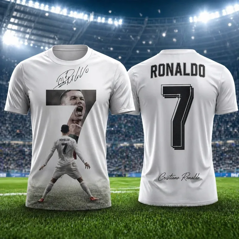 2026 CR7 Fan Inspired Portrait 3D Print Short Sleeve Sports Tee Quick Dry Breathable Unisex No.7 Number Football Casual Fan Top