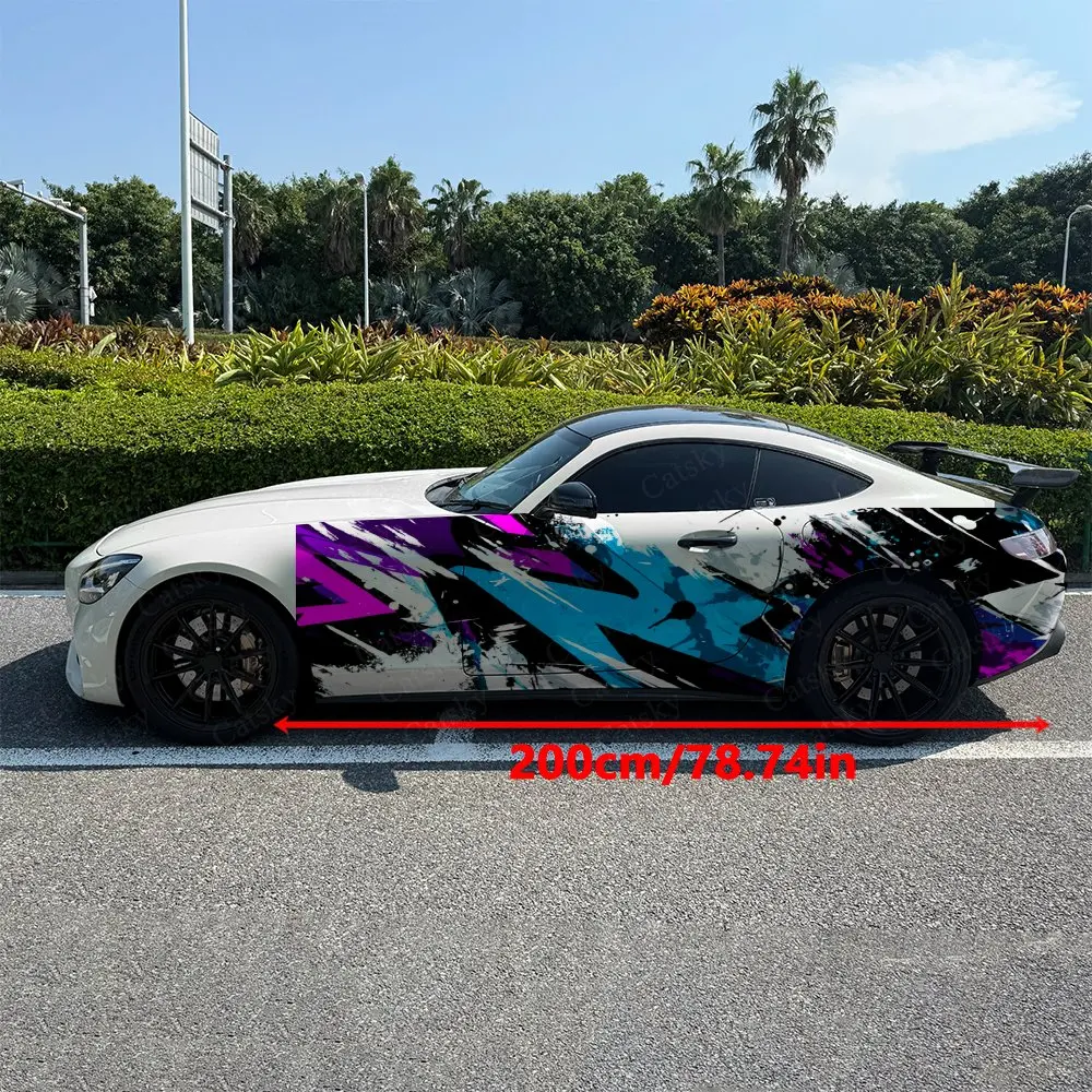 2pcs Ink Splash Torn Brush Stroke Car Side Wraps, Self-Adhesive PVC Waterproof & Scratch-Resistant Stickers, Car Accessory Gift