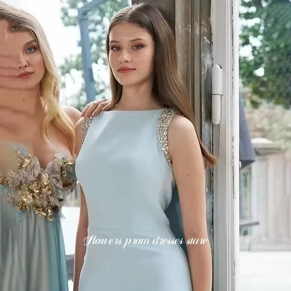 

Flowers Sleevelsss Party Dress Crystals Evening Dress Straigght Formal Celebrity Dress for Women vestidos de novia Customized