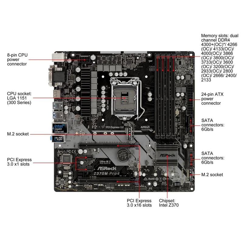 Imagem -03 - Asrock-placa-mãe Z370m Pro4 Placa-mãe Usada Micro-atx Ddr4 Suporte I78100 8600k