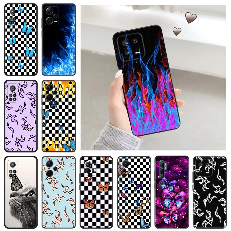 Silicone Soft Phone Case for Redmi Note 13 Pro 4G 5G 12 12c 13c Xiaomi 12t 12x 13Lite 12Lite Blue Butterfly Red Flame Fire Cover