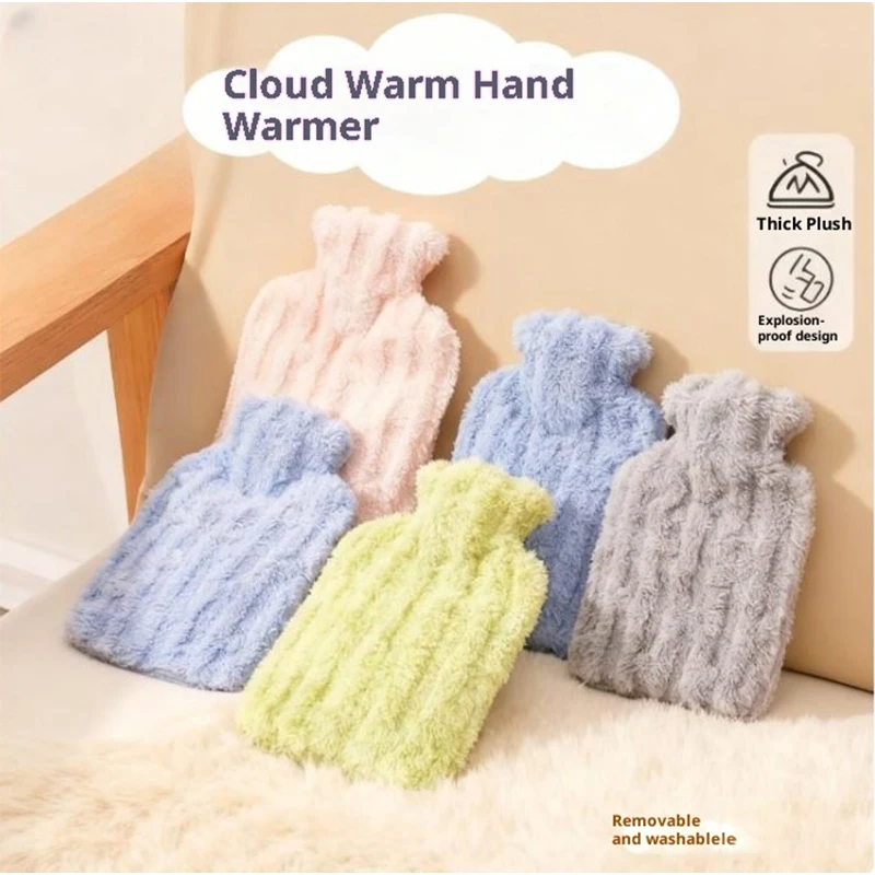 Sac d'eau chaude de 1500ml rempli d'un ensemble de tissu en peluche pour le chauffage des mains et des pieds en PVC antidéflagrant réchauffement à la maison avec remplissage d'eau