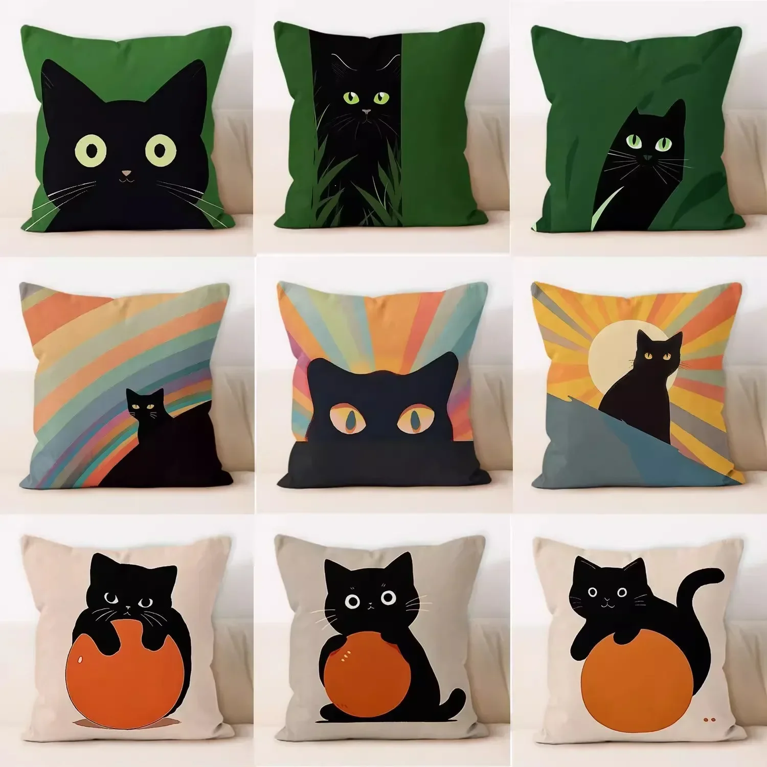 

Illustration Kitten Pillowcase Dormitory Decoration Office Living Room Sofa Home Pillowcase