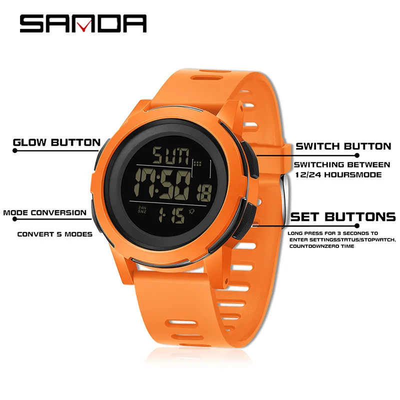 Sanda Top Brand Led Digital Men Watch Military Army Sport Wrist Watches Luxury Stopwatch Waterproof Male Electronic Gift 2188