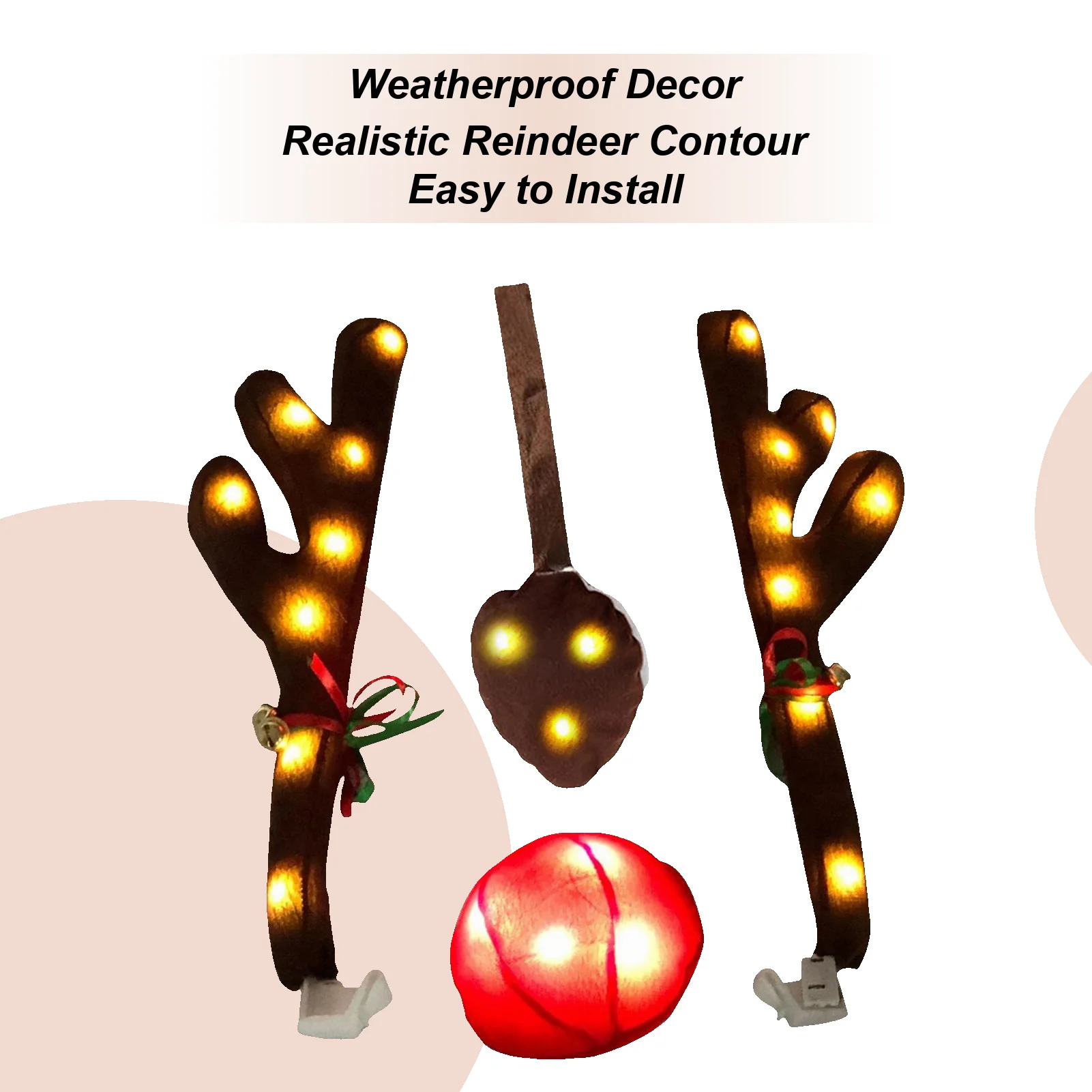 

Car Antlers LED Vehicle Antler With Nose Christmas Car Exterior Decoration With Tail For Automotive Truck Vehicle SUV Exterior