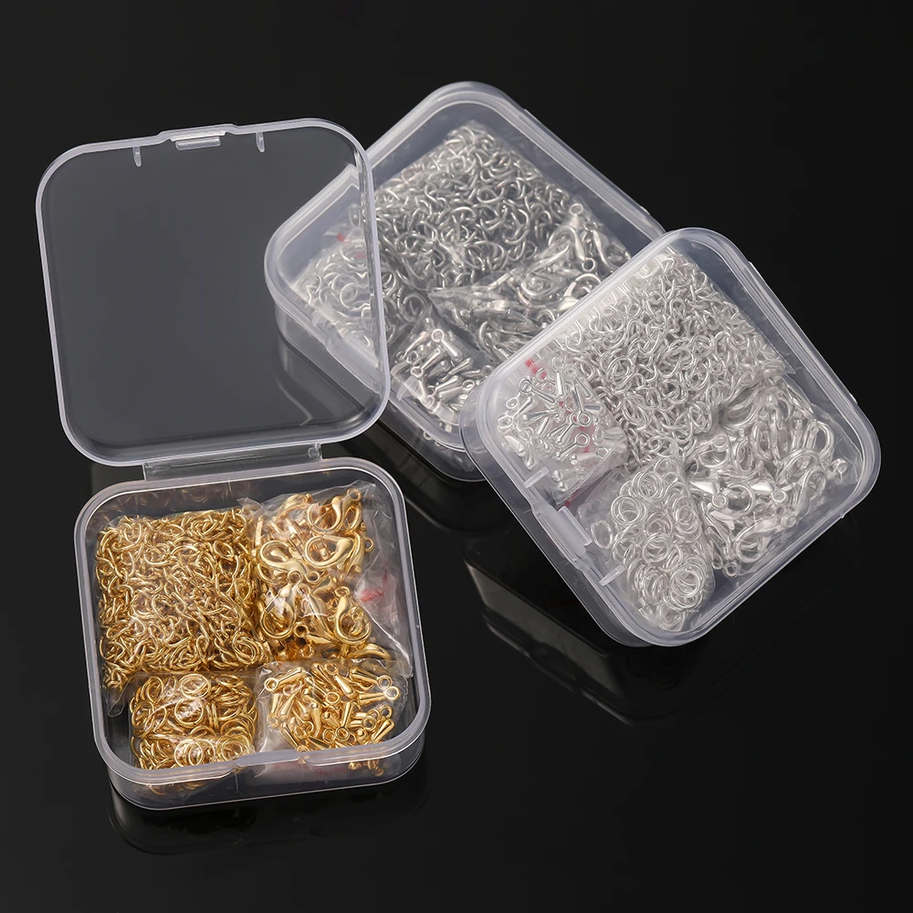 

200pcs/Box Lobster Clasp Open Jump Rings Extension Chain Water Drop End Pendants Connector for DIY Jewelry Making Findings Kits