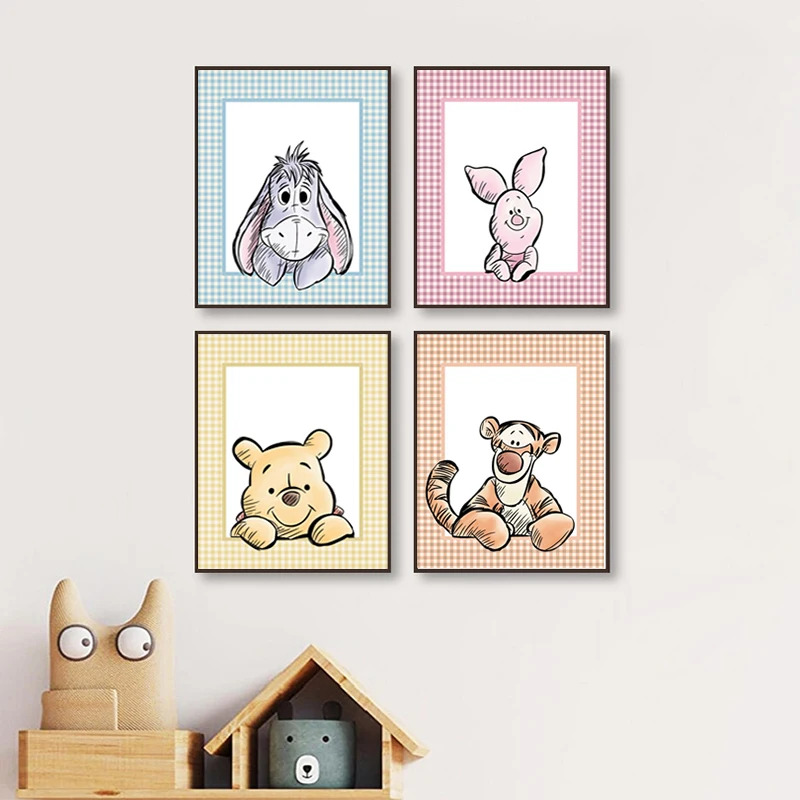 Winnie the Pooh Nursery Art Prints Classic Cartoon Posters Pooh, Piglet, Tigger, Eeyore Canvas Painting Kids Room Decor