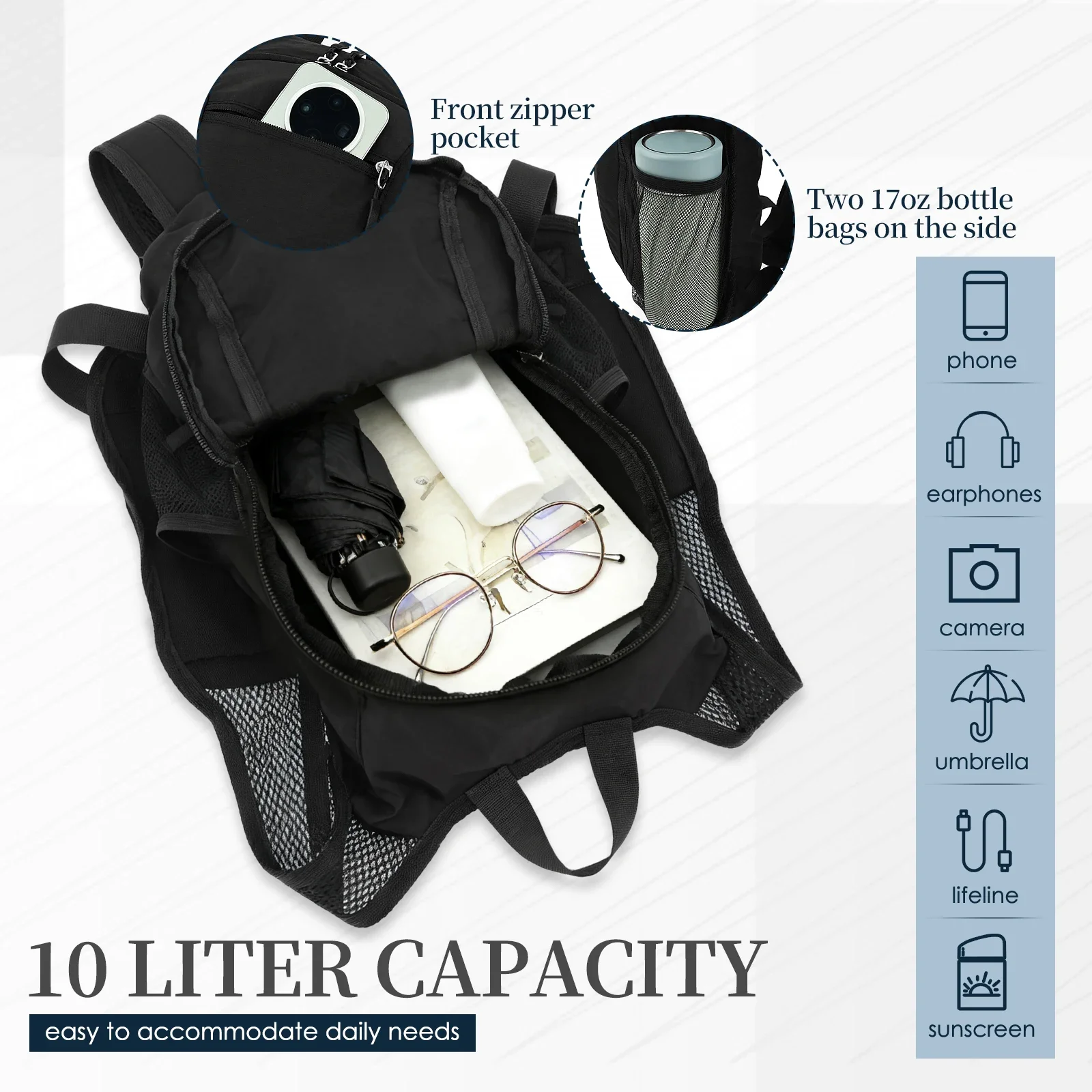 10L Small Hiking Backpack Travel Dual Shoulder Strap Foldable Mountaineering Bag Portable Lightweight Cycling Knapsack Daypack