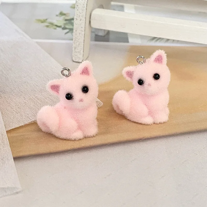 20Pcs 3D Cute Flocking Fox Resin Charms Cartoon Animal Plush Fox Pendant Wholesale Bag Keychains Earring DIY Crafts Jewelry Make