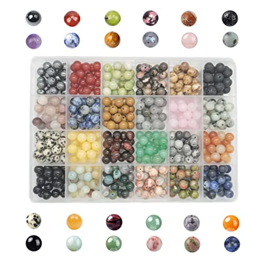 

480pcs Natural Round Stone Beads Genuine Real Stones Beading Loose Gemstone DIY for Bracelet Necklace Earrings Jewelry Making 8