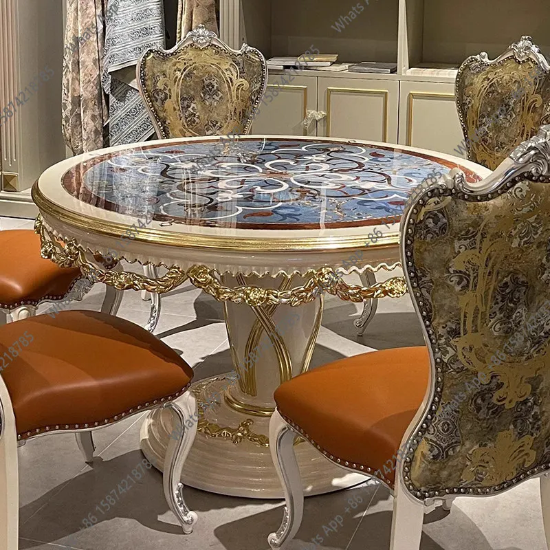 French court style solid wood round dining table European painted dining table Neoclassical Italian villa dining table