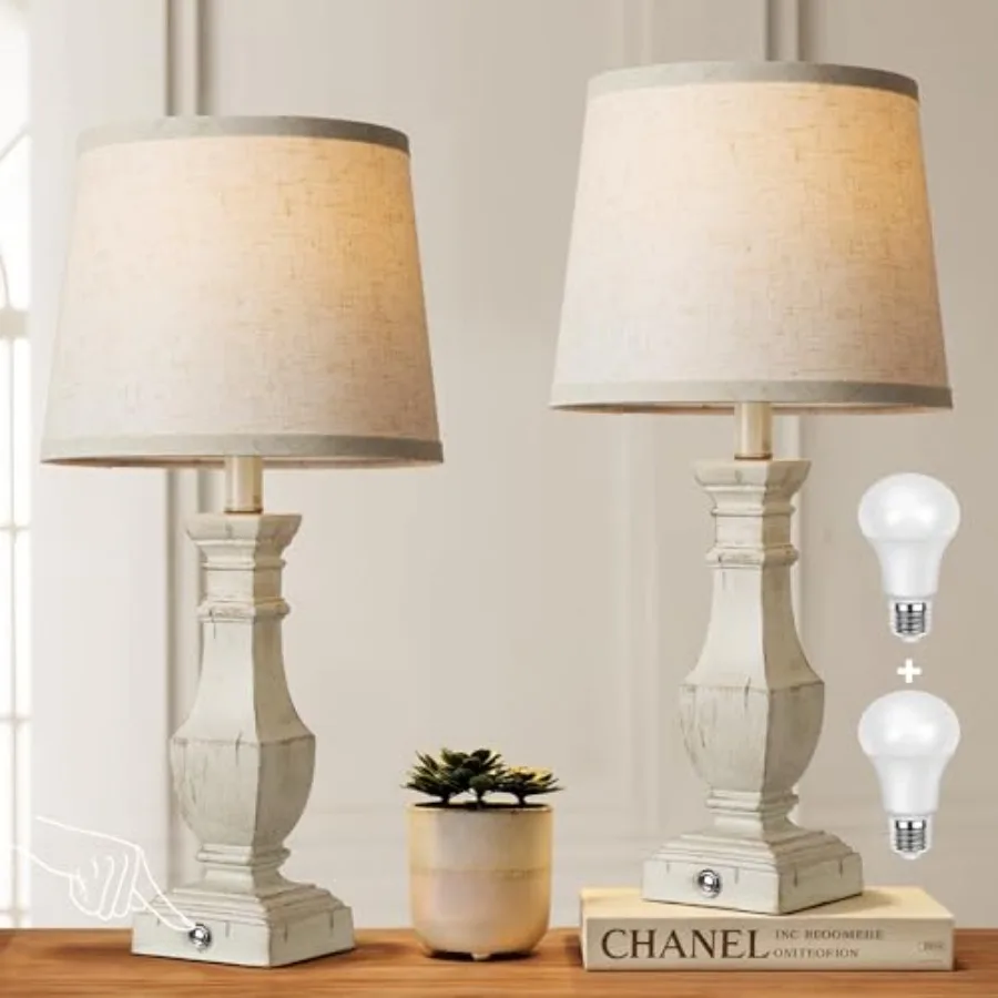 

Dimmable Table Lamps Set of 2, Rustic Farmhouse Table Lamps for Living Room Bedroom, Bedside Desk Lamps for End Tables, Touch L