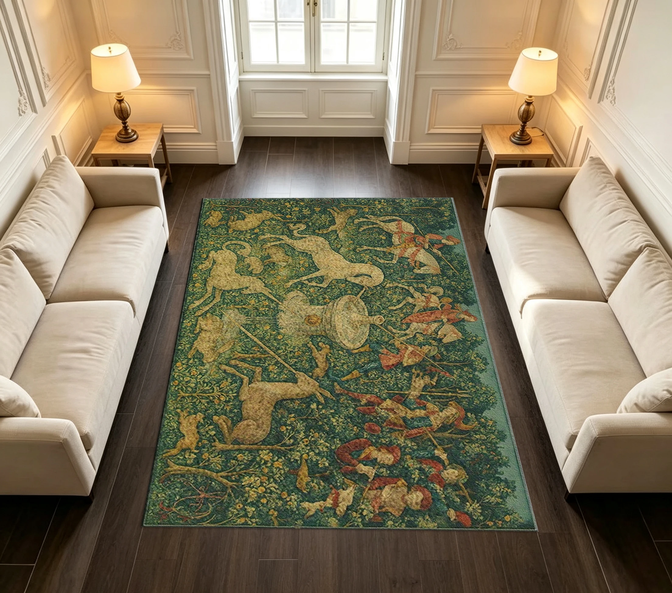 Retro Oriental Tiger Floral Border Canvas Wall Art Print