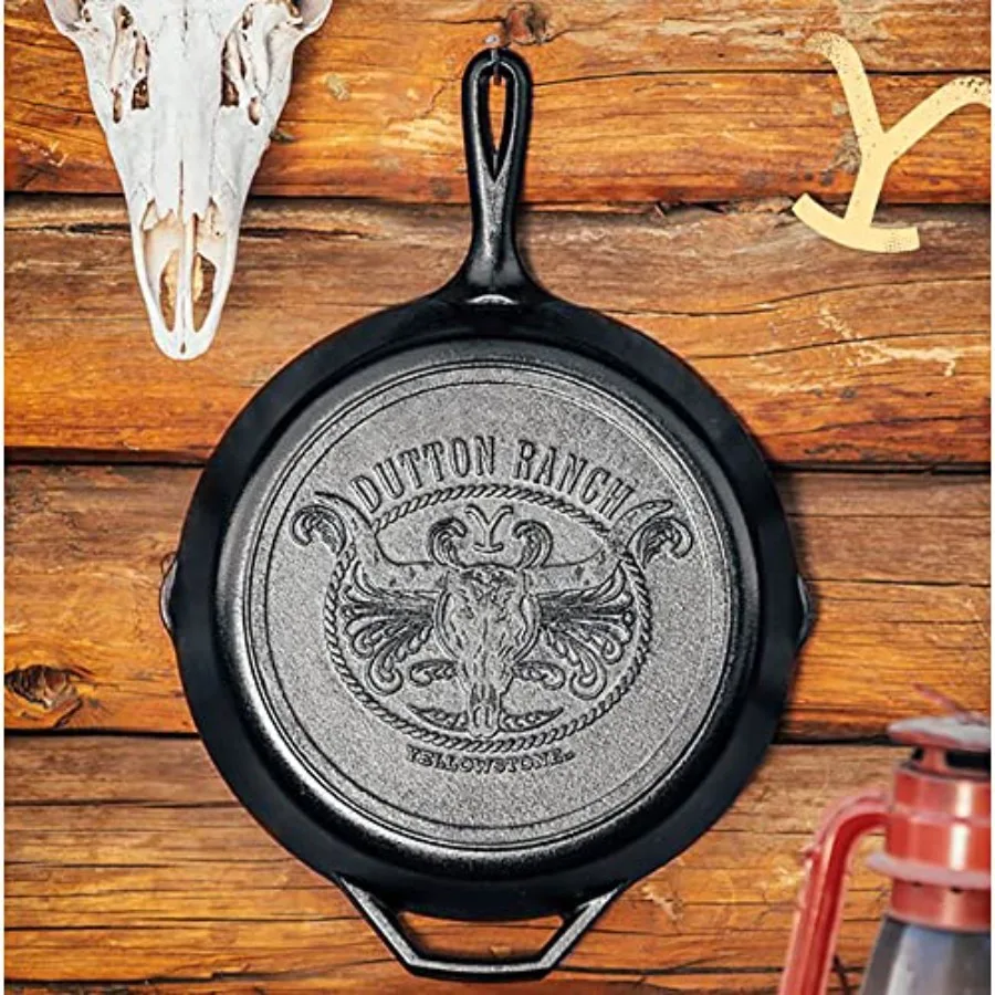 Pre-Seasoned Yellowstone Stamped Cast Iron Cookware - Signature Teardrop Handle - Use in the Oven, on the Stove, on the Grill,