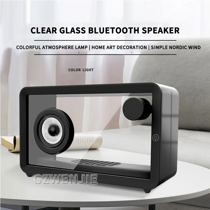 Creative Wireless Bluetooth Speaker Transparent Glass Colorful LED Lights Stereo Soundbox Home Art Decoration Computer Subwoofer