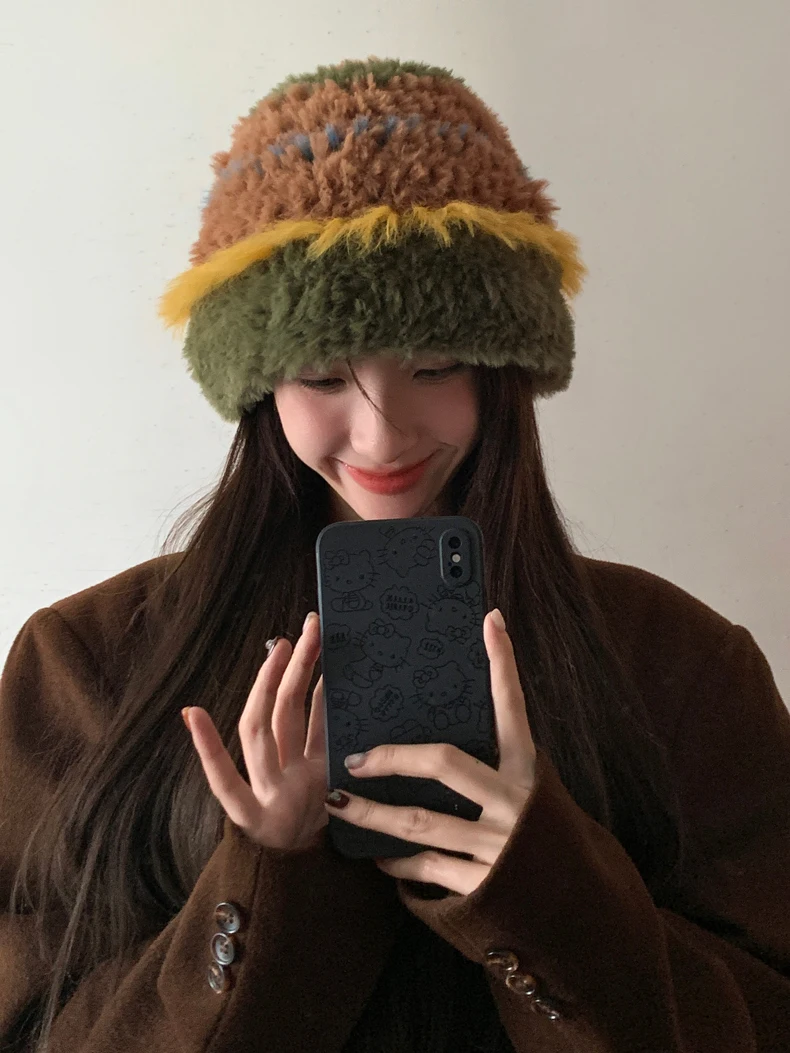 

New Rabbit Fur Bucket Hat for Women Fashion Autumn Winter Warm Thickened Fisherman Outdoor Panama Plush Ladies Cap R48