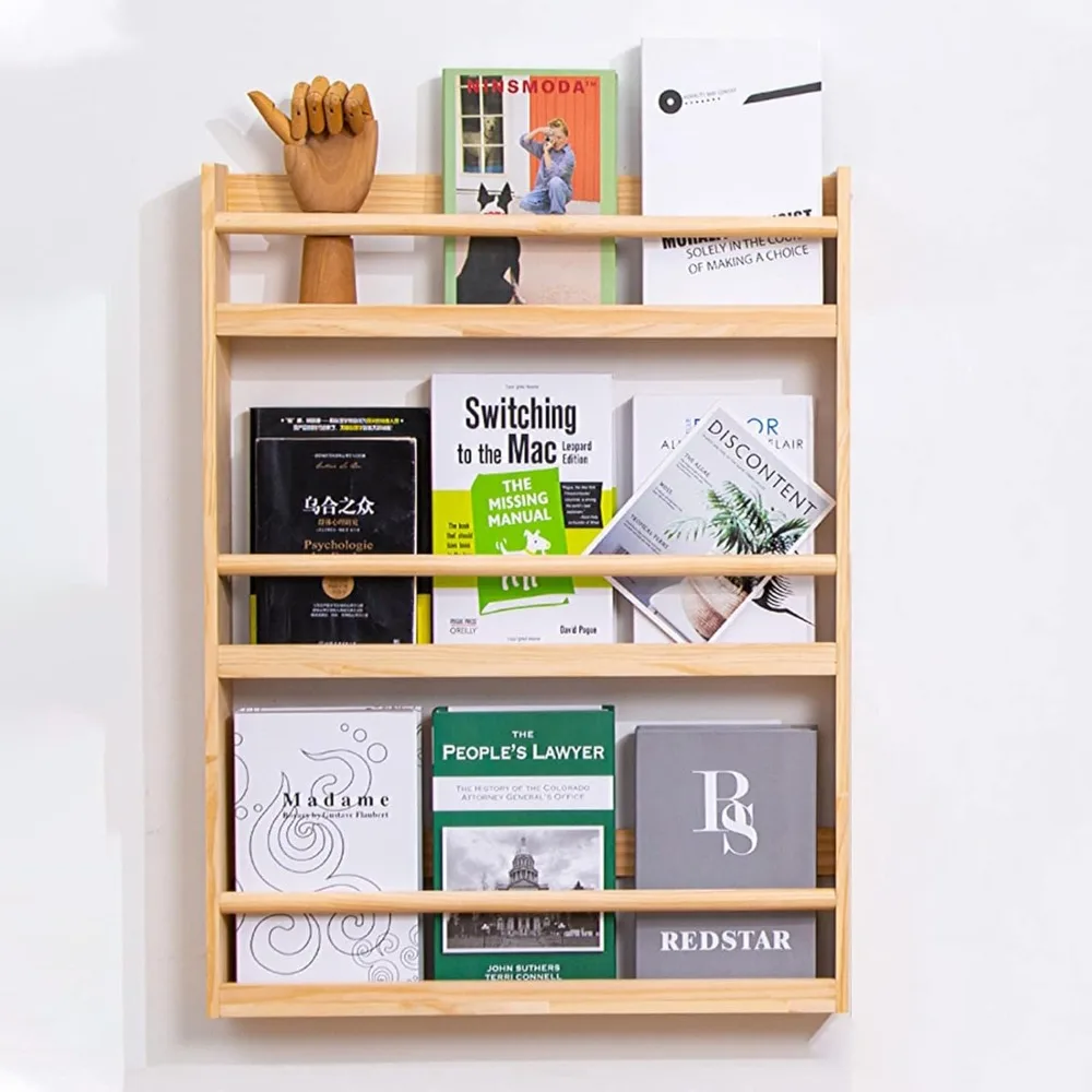 

Wall Mounted Magazine Rack, Solid Wood Kids Picture Books Holder, Reading Display Stand for Living Room, Home School Wall Decor