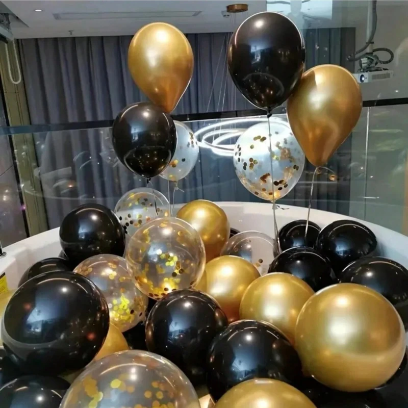 30pcs 10inch Gold Confetti Metallic Balloons Black Latex Ballon Globos Adult Anniversary Wedding Birthday Party Decoration