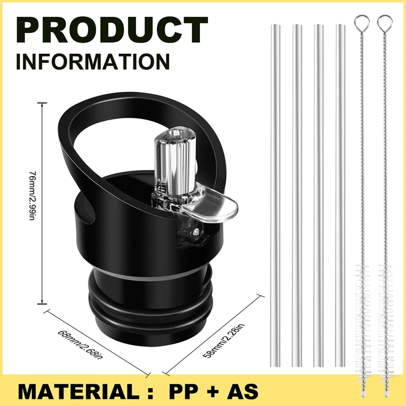 A01V-Kettle Tapa de paja Boca estándar para hervidor hidráulico plano Tapa de paja con pajita y cepillo Compatible con la mayoría de los deportes Water Bott