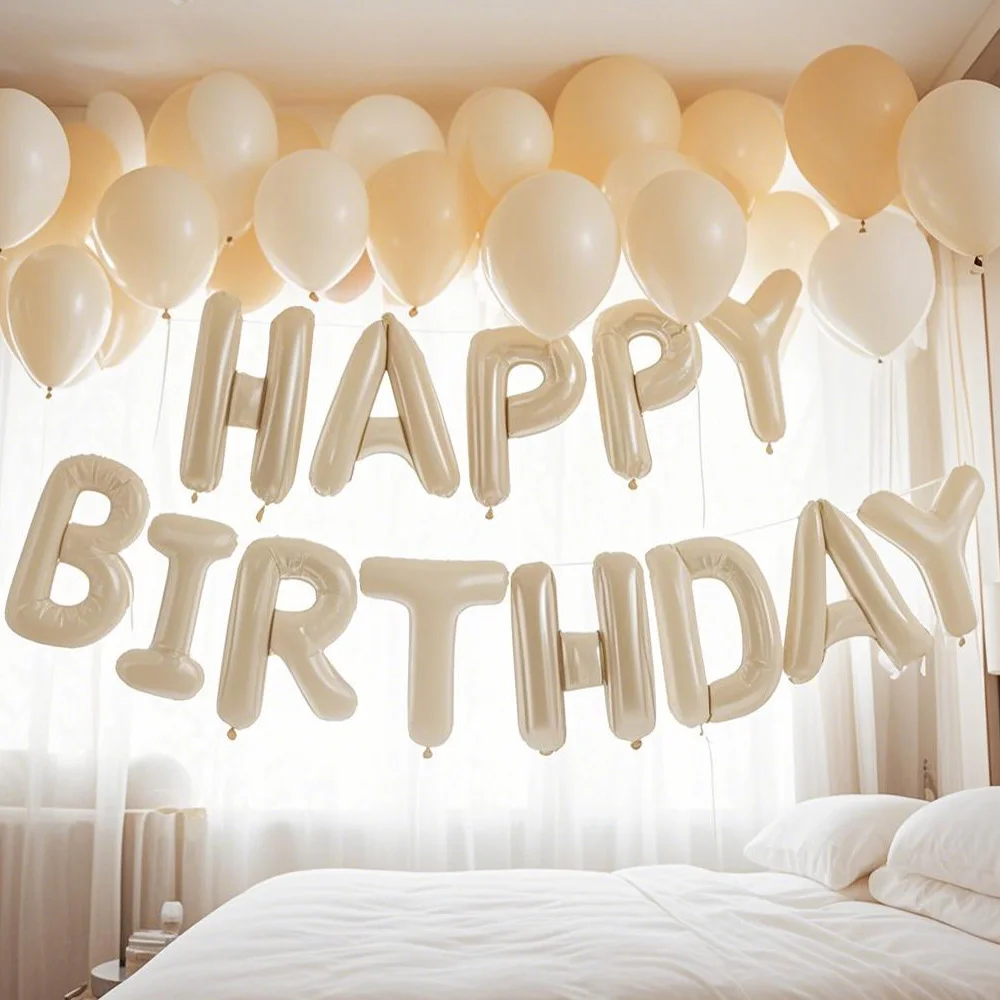 Cremeweißer Happy Birthday Briefballon Aluminiumfolienballon Geburtstagsfeier Atmosphäre Dekoration Lieferungen Foto Requisiten – Detail 6