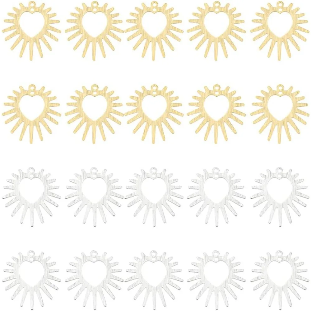 

20Pcs 2 Colors Brass Heart Linking Rings Real Sun Frames Links Connector Jewelry Findings for Bracelet Necklace Jewelry Making