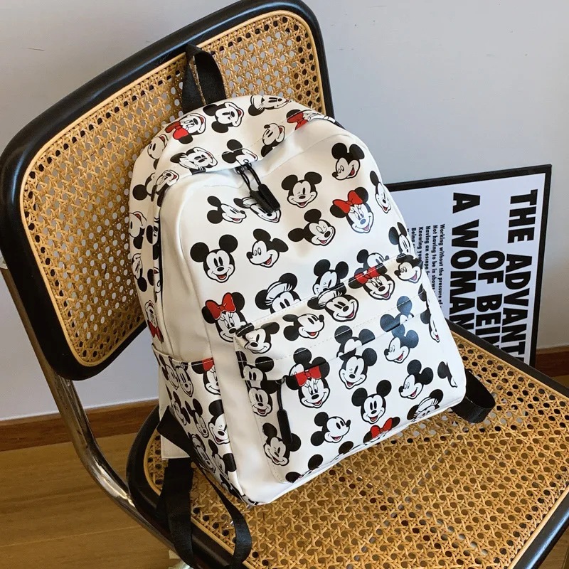 Disney Mickey Backpack Cute Cartoon PU Leather Laptop Bag Minnie Mouse Large Capacity School Bag for Women Fashion Tote Bag