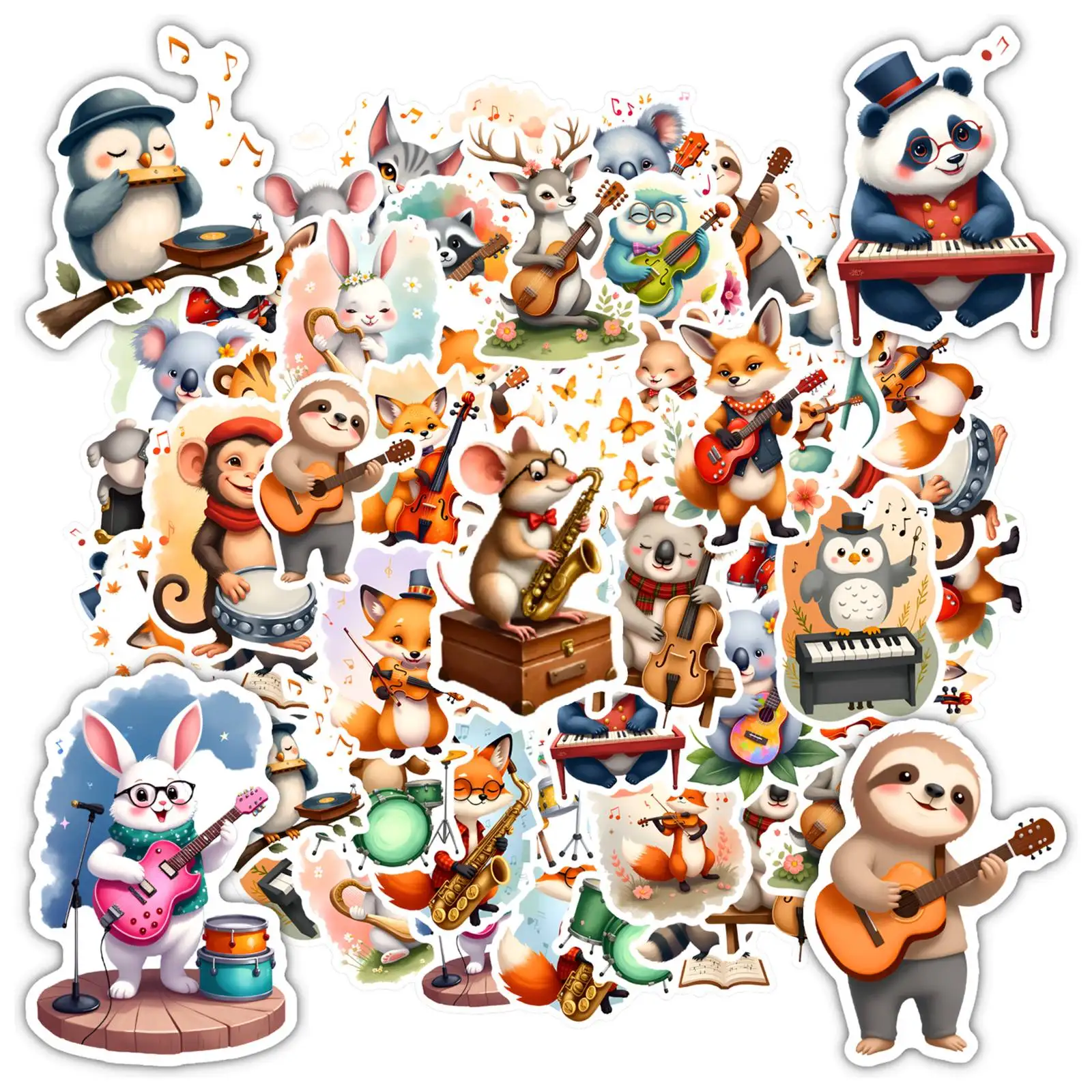 

35 шт.-50 шт., милые наклейки с героями мультфильмов, игривые музыкальные наклейки с животными, наклейки «сделай сам», для ноутбука, мотоцикла