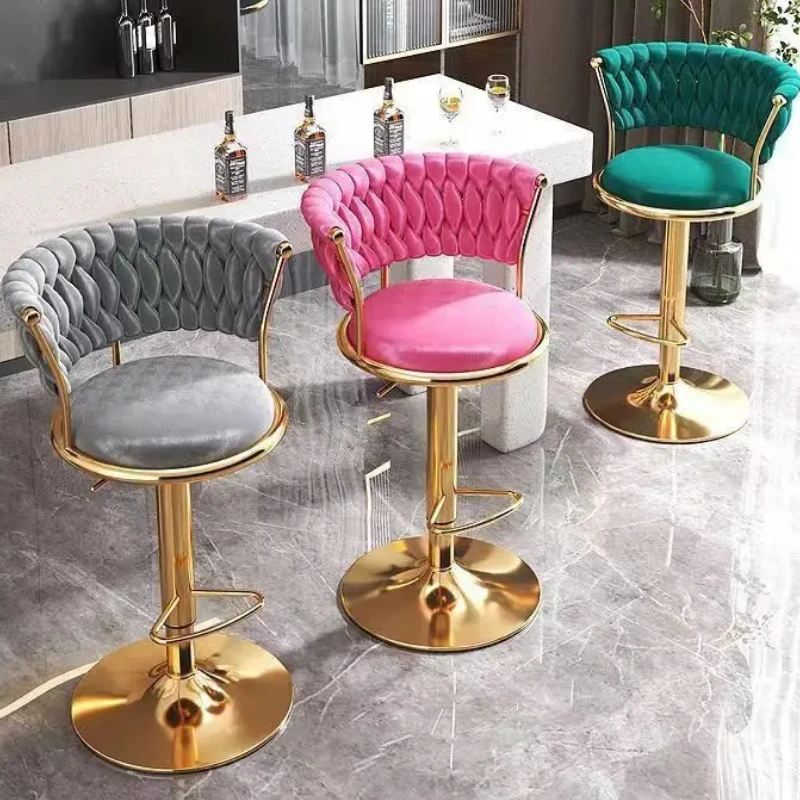 Woven Bar Stools Set of 4 Gold Counter Height Swivel Bar Stools Low Back Design for Kitchen Island Elegant Seating