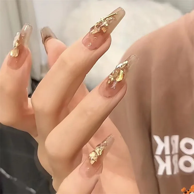 New hand-worn nail piece flash diamond fragments gold foil wear nail finished Europe and the United States long shiny nail piece