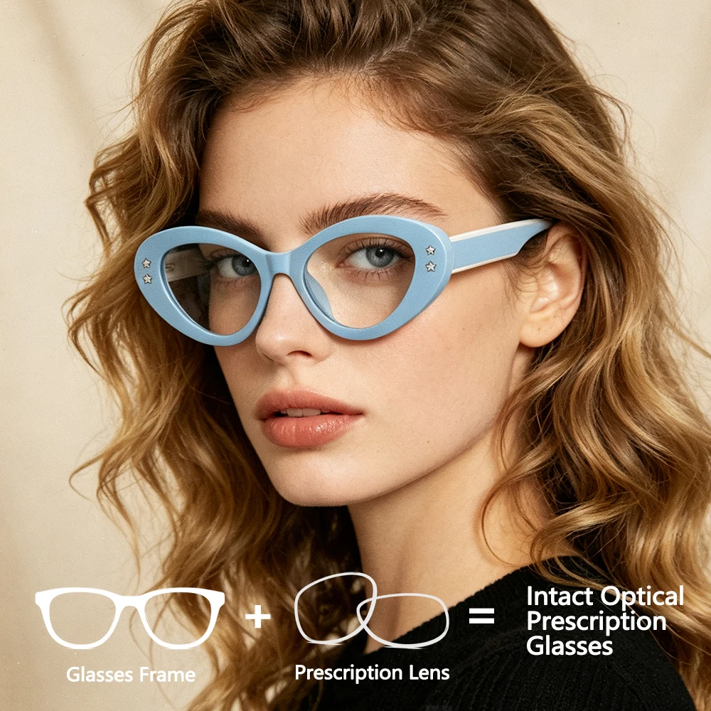 Ladies' Luxury Cat Eye Prescription Glasses Anti Blue light Intelligent Progressive Myopia Correction Lenses Reading Glasses