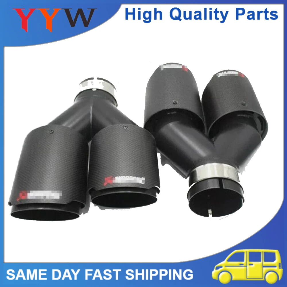 

2PCS Car Carbon Fiber Glossy Muffler Tip Y Shape Double Exit Exhaust Pipe Mufflers Nozzle Decoration Universal Stainless Black