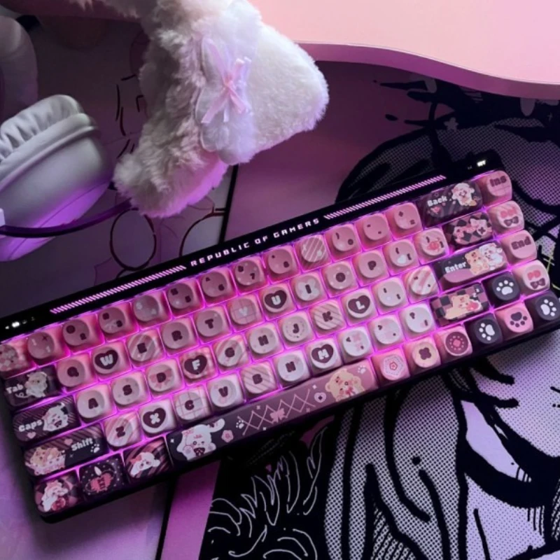 

【Doll World】keycaps Customized PBT Sublimation SOA Profile Key Cap Personality Original Design Cute Black Pink Point Key Caps