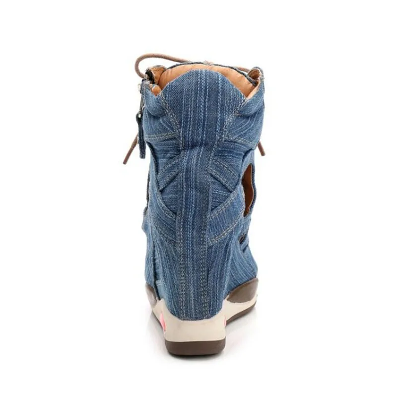 Within the new spring and summer denim increased with wedge sandals thick bottom waterproof open toe sandals female fish mo