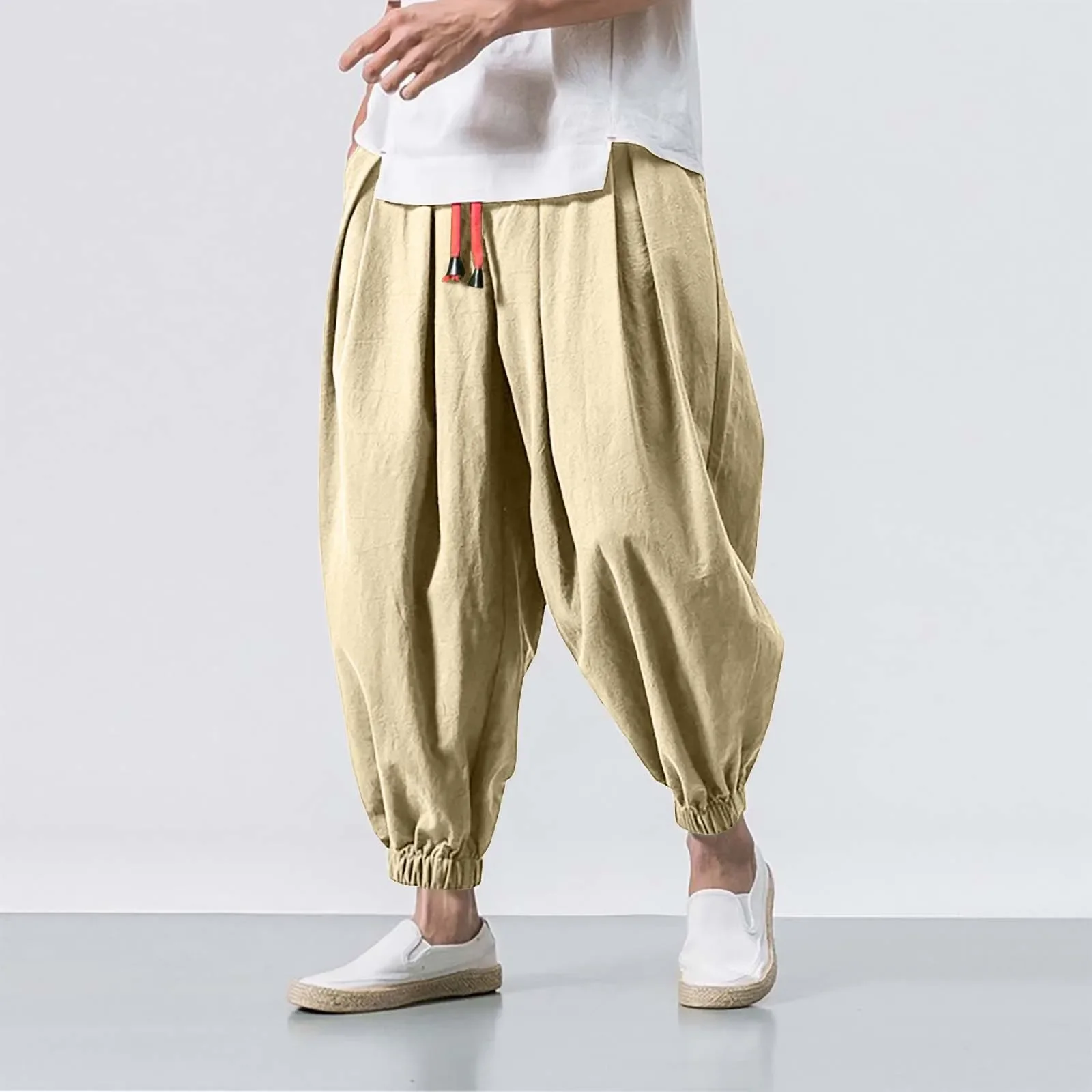 Pantalones bombachos holgados de gran tamaño para hombre, pantalón de chándal de lino chino con sobrepeso, de marca informal de alta calidad, novedad de otoño, 2024