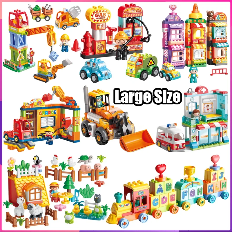 

Уличный пейзаж, большие строительные блоки, настольный инженерный автомобиль, украшение, головоломка, сборка модели, игрушки, подарки на день рождения для детей