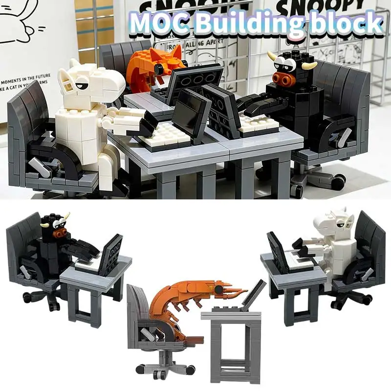 Bloques de construcción de camarones MOC, caballos de ganado, trabajo duro, modelo de ensamblaje de oficina, juguete, adorno de escritorio, juguete de bloques de construcción, regalos para trabajadores