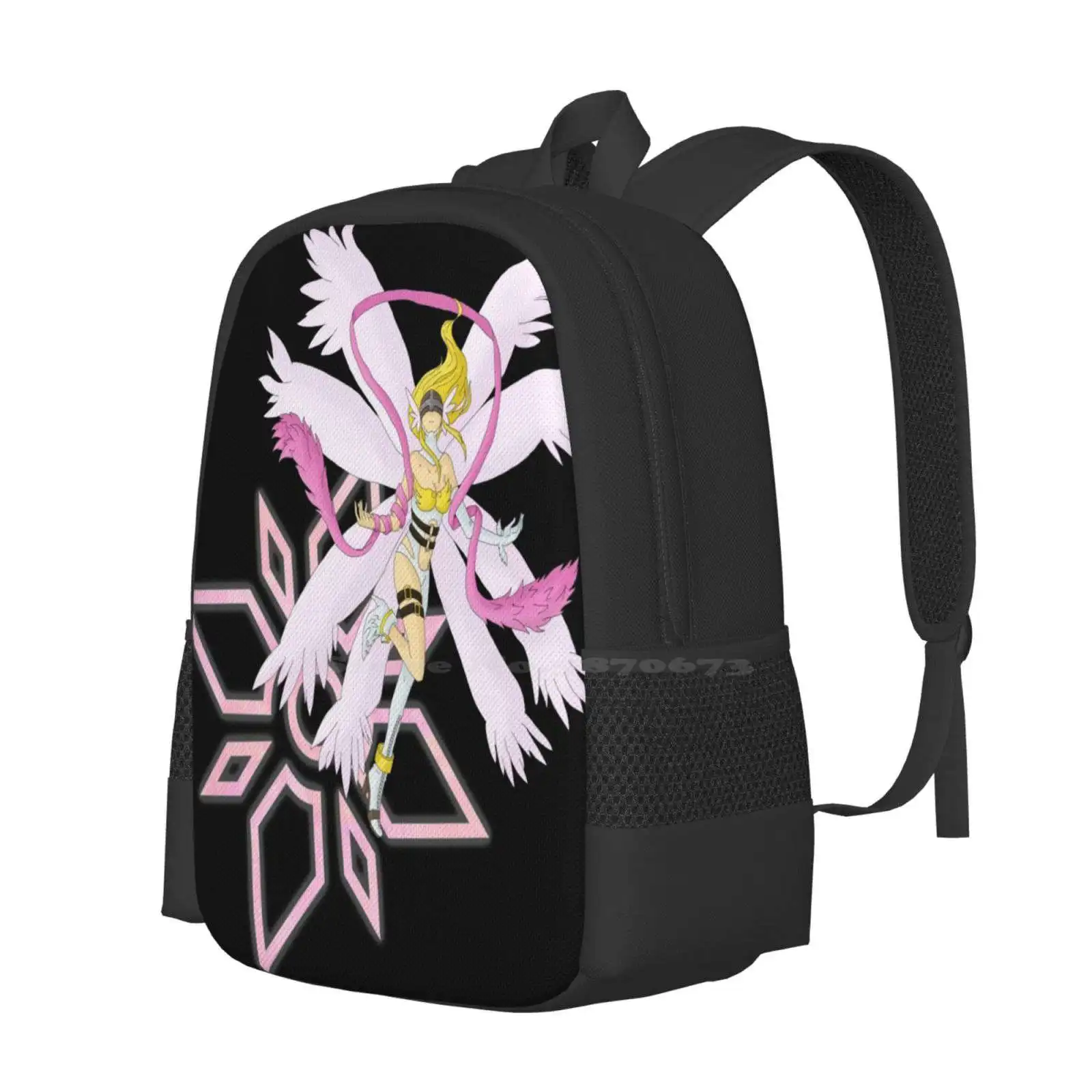 Crest Of Light Large Capacity School Backpack Laptop Bags Hikari Tai Angewomon Light Matt Tk Carri Agumon Gotomon Angemon Pink