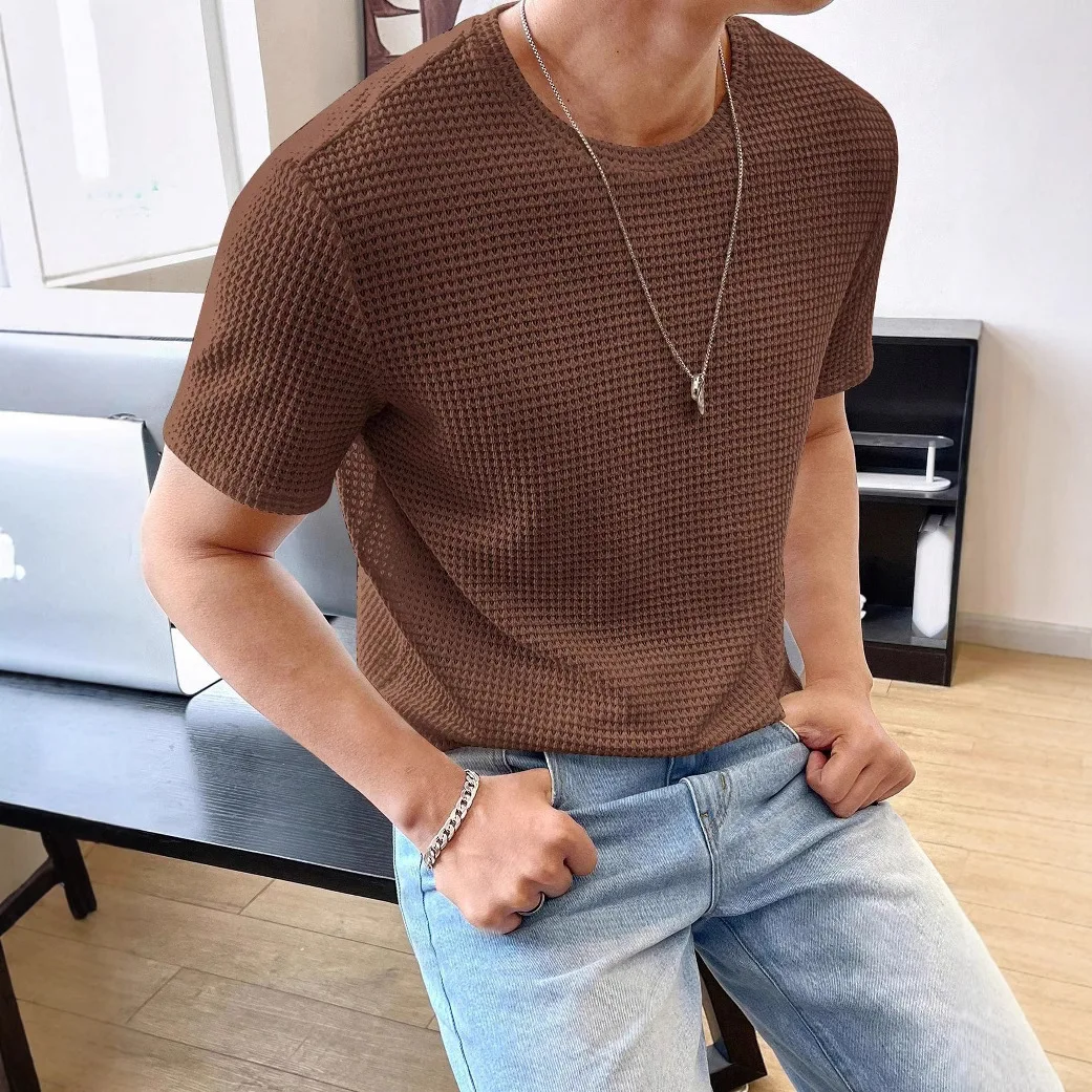 Solid Color Semi-hollow Short-sleeved T-shirt Summer Men's Top