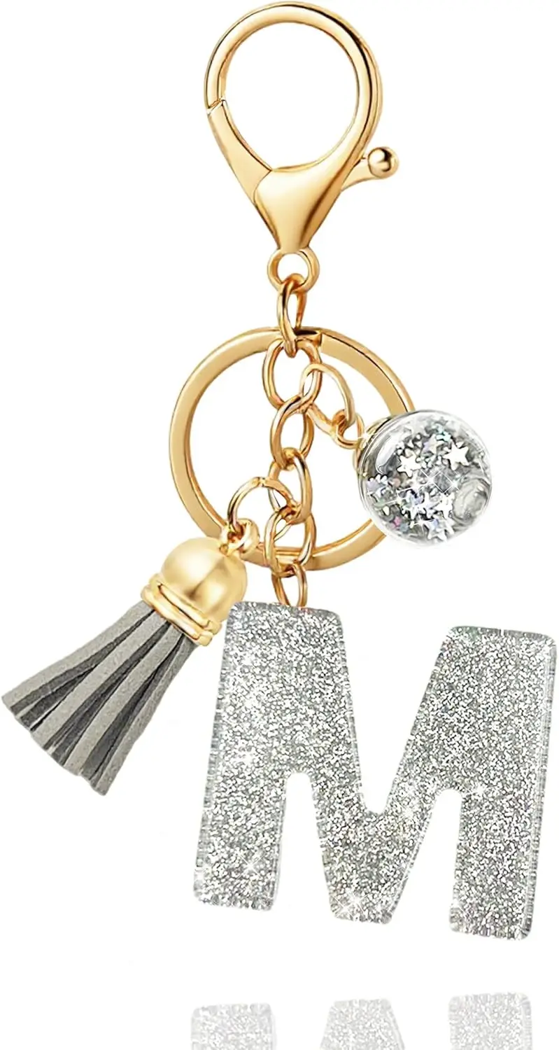 

Personalized Initial Letter Keychain Cute Resin Charm for Women and Girls Silver