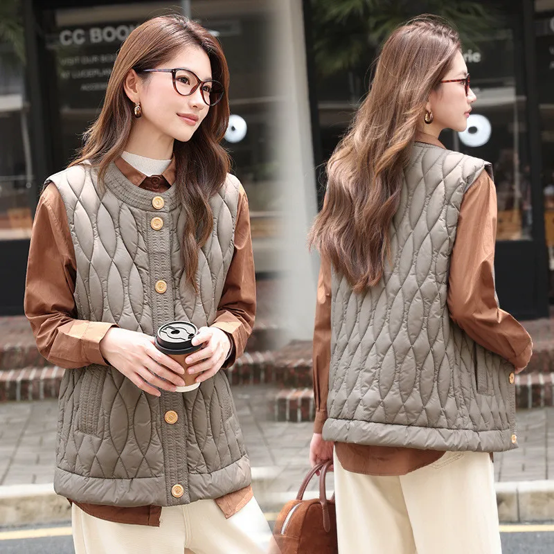 

Осень-зима 2026, маленький ароматный ветровой теплый женский хлопковый жилет с v-образным вырезом, тонкий женский хлопковый жилет без рукавов, куртка