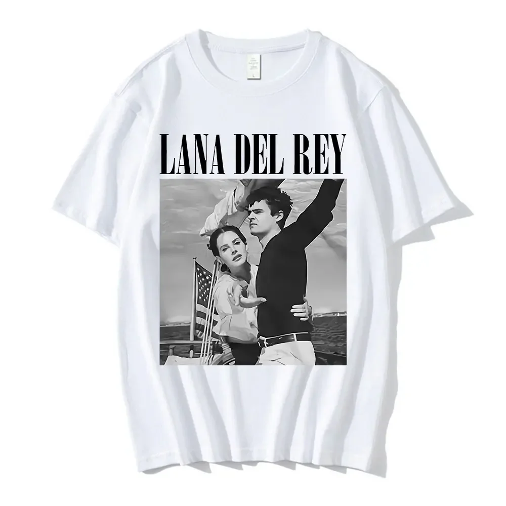 Camiseta extragrande estampada feminina Lana Del Rey LDR, streetwear de manga curta, camiseta casual com gola redonda, moda